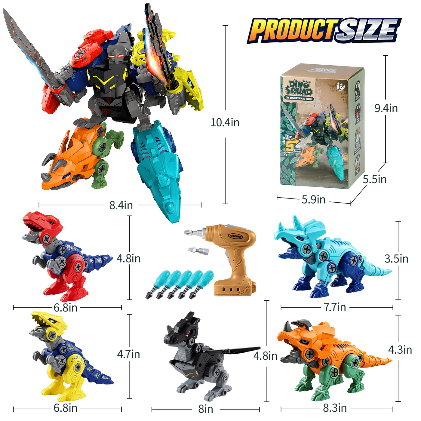 Popdoll x Dimoarch Kids Take Apart Dinosaur Transforming Robot Toys for 3-8 Years Old Boys