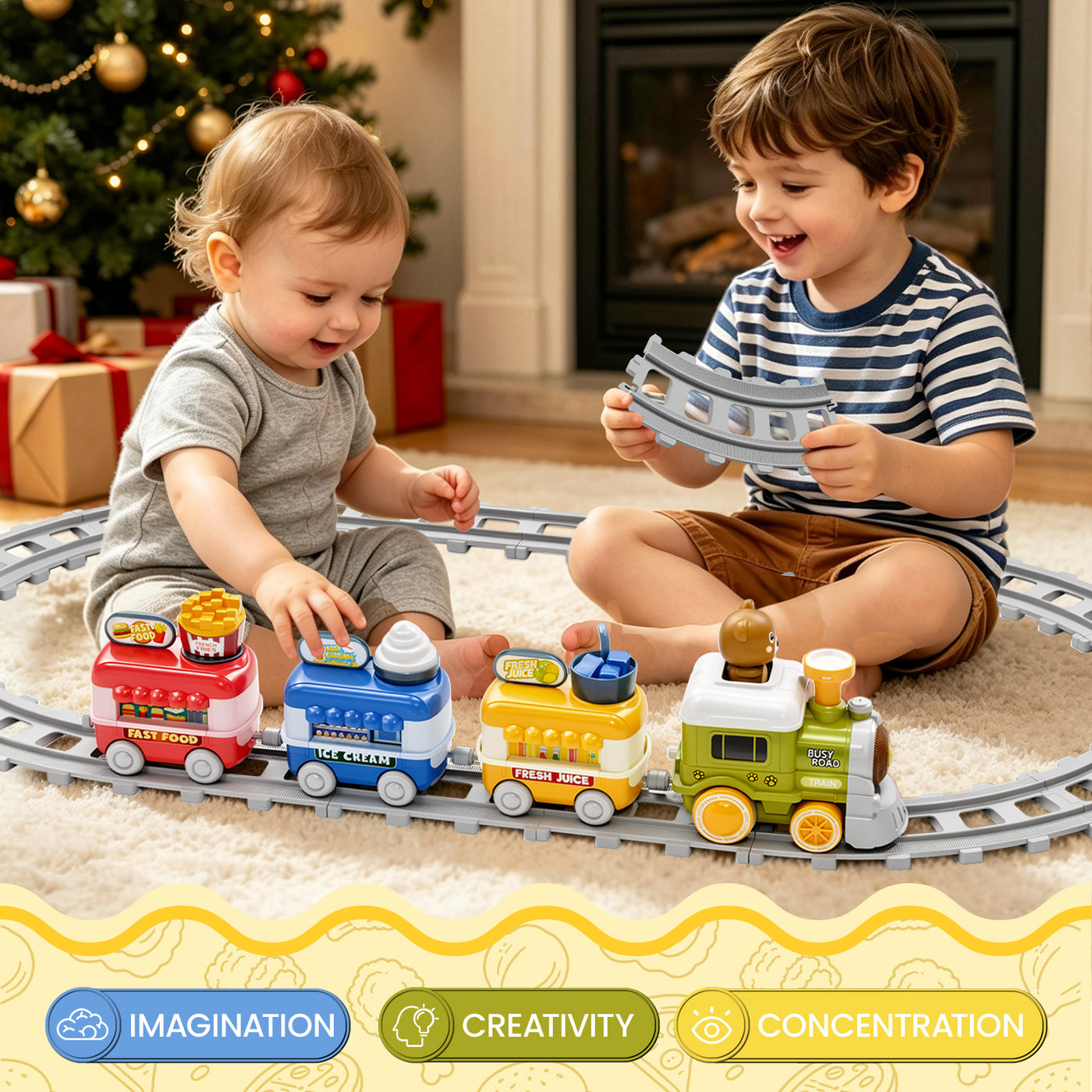 Popdoll x Dimoarch Electric Train Set for 2-4 Year Old Boy Girl