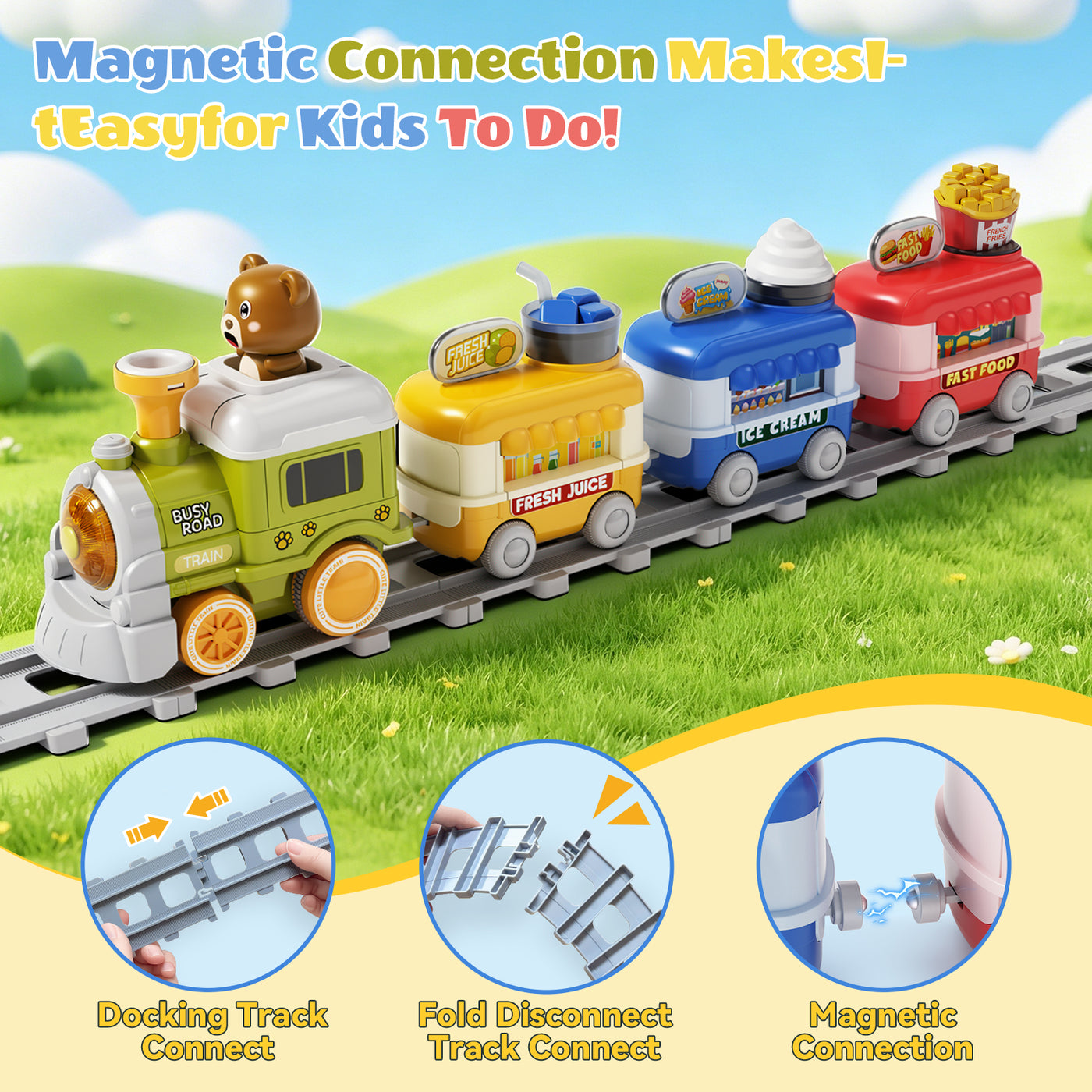Popdoll x Dimoarch Electric Train Set for 2-4 Year Old Boy Girl