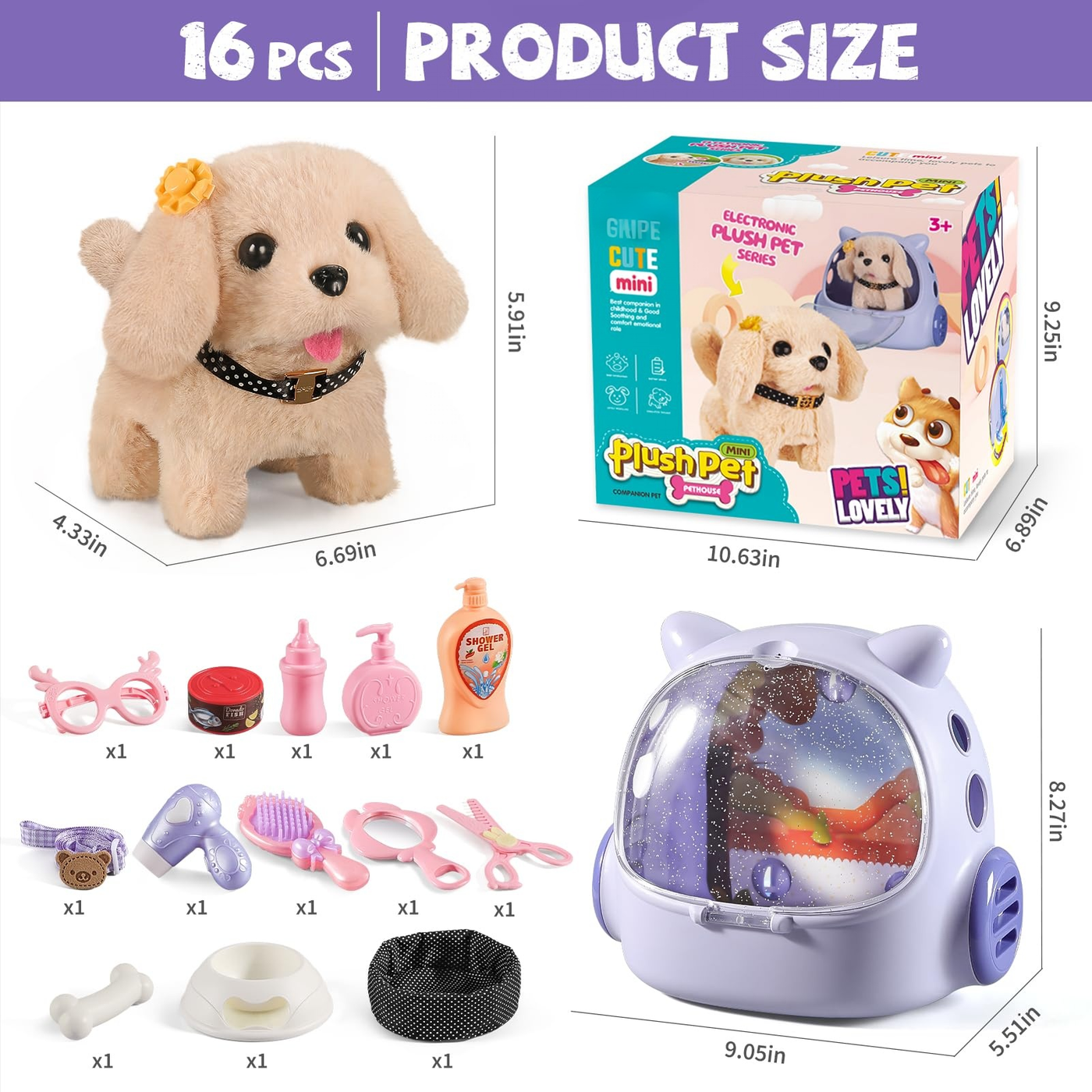 Popdoll 16 Pcs Robot Dog Toys for 3-8 Year Old Girls