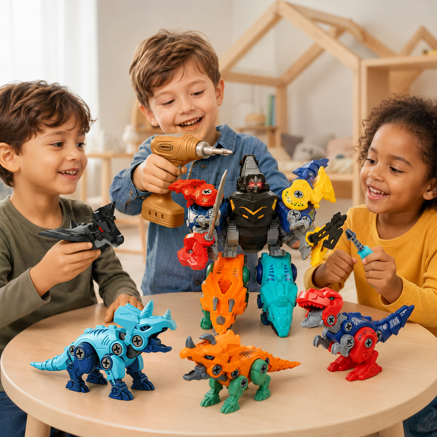 Popdoll x Dimoarch Kids Take Apart Dinosaur Transforming Robot Toys for 3-8 Years Old Boys